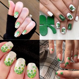 8 Sheets St. Patrick's Day Nail Aat Stickers Luck of The Irish 3D Self-adhesive Nail Decals Spring Green Shamrock Nail Decorations Cute Designs Nail Supplies Holiday DIY Nail Accessories for Kids and Girls