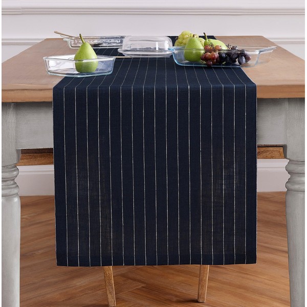 Solino Home Linen Table Runner 108 Inches Long - Pinstripe,
