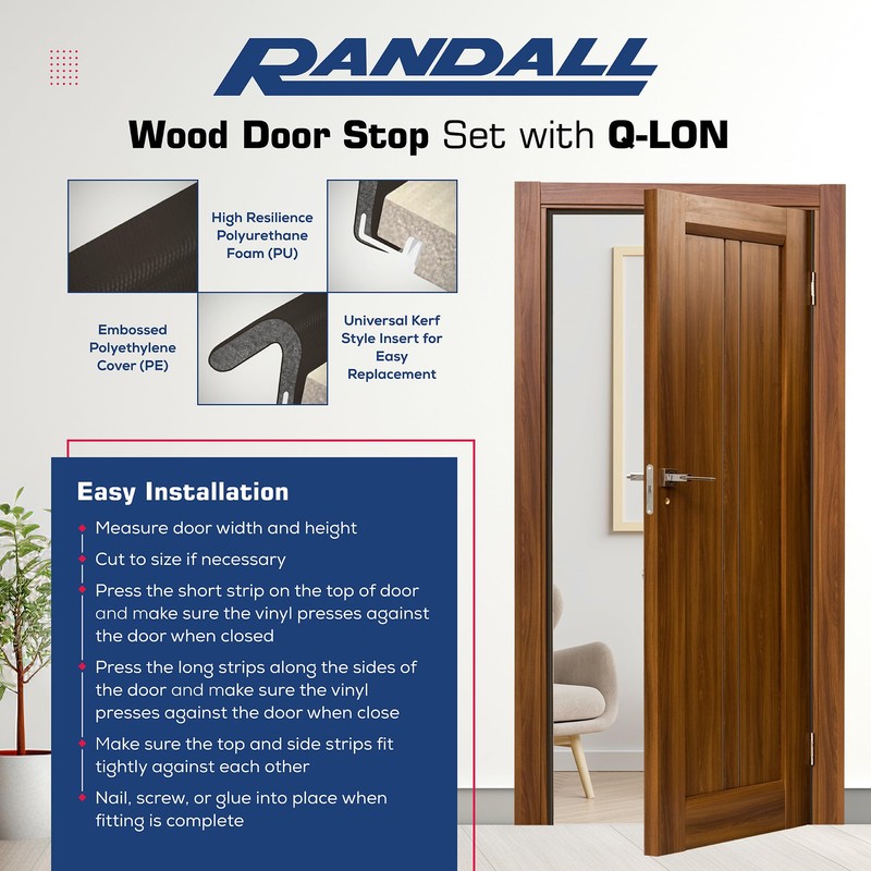 Streamline Pattern Wood Door Stop Set, with Brown Q-LON Weatherstrip