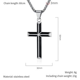 FUTPLOR Cross Necklace for Men, Silver Gold Black Stainless Steel Cross Enamel Craft Minimalist Faith Cross Jewelry Mens Cross Pendant 24 Inch Adjustable Box Chain Unisex Cross Jewelry (Medium, Silver Black)