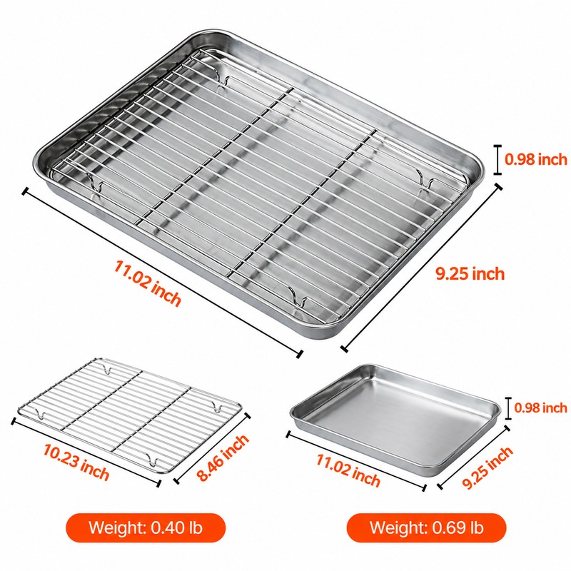 Stainless Steel Baking Pan with Wire Rack for Oven Cooking