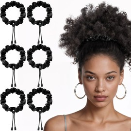 SESENSE 6PCS Adjustable Hair Ties, Afro Puff Satin Hair Tie Elastics Satin Non-Damage Adjust Ponytail Holders for Black Women Thick and Nature Style