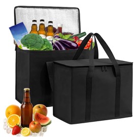 Pack of 2 Insulated Cooler Bags, 43 L, Foldable, Reusable, Leak-proof & Waterproof Picnic Bag for Food & Drinks, Outdoor Travel, BBQ Camping; Thermal Box with Sturdy Workmanship (Black)