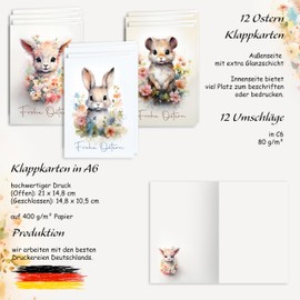 Easter Cards with Envelope Soft Easter Greetings Set of 12 Folding Happy Easter Greeting Cards in A6 Format Folding Cards with Rabbit Sheep Mouse Watercolour Happy Easter Card Set Envelope High