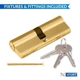 XFORT® Brass 50/50 Euro Cylinder Lock (100mm), Euro Door Barrel Lock with 3 Keys, Anti-Bump, Anti-Drill and Anti-Pick Door Lock with Key to Ensure High Security for Wooden, UPVC and Composite Doors
