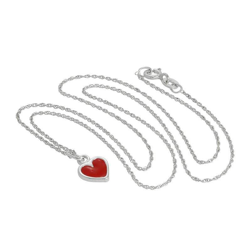 Sterling Silver & Red Enamel Heart Pendant on 18 Inches