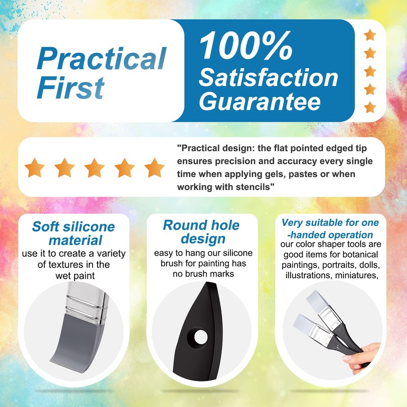 Gandeer 2 Pieces Silicone Painting Brush Color Shaper Tool Flat