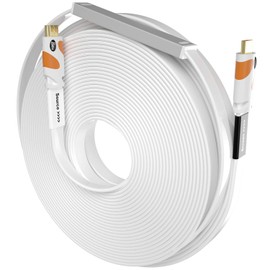 Postta Flat HDMI Cable 100 Feet 4K HDMI2.0 Cable with Built-in Signal Booster Support 4K(2160P),3D,1080P,Ethernet,Audio Return(White-Orange)