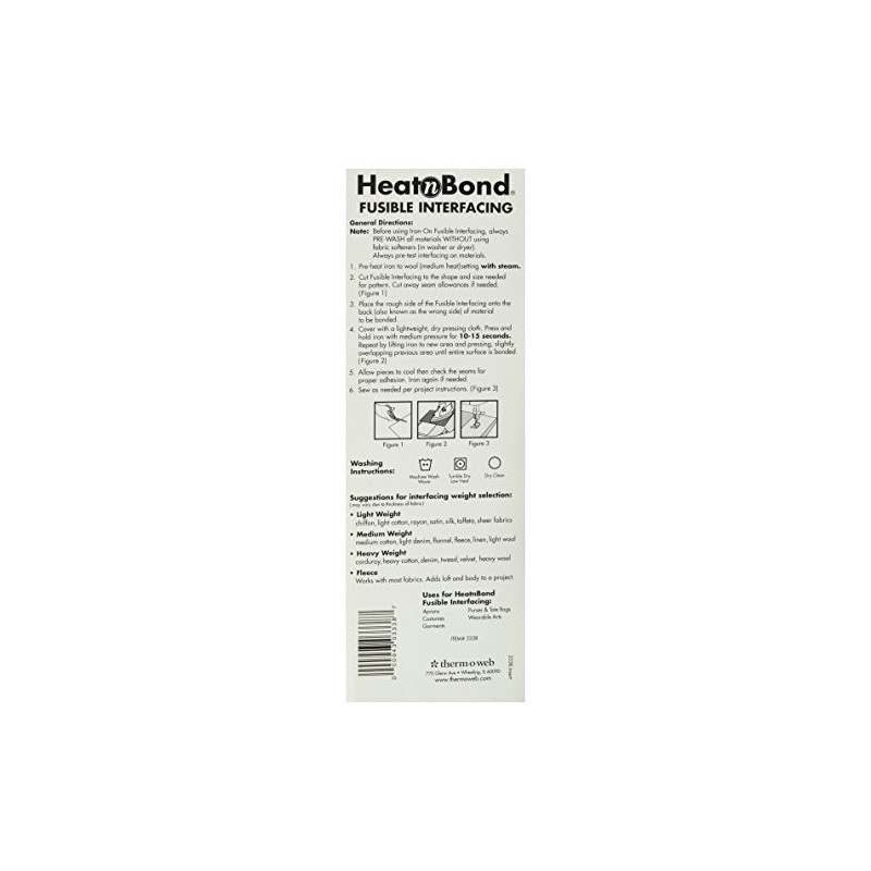 Thermoweb 3338 Heat'n Bond Heavy Weight Iron-On Fusible Interfacing-White 20"X36"