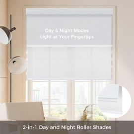 Allesin zen Cordless Dual Roller Shades with Square Cassette, Double Layer Shades, Blackout and Light Filtering, Day and Night Blinds for Home Office Door, White and White, 35" W X 72" H