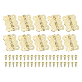 PATIKIL Small Jewelry Box Hinges 1-1/4 Inch, 10 Pack 180-degree Mini Butterfly Hinges Jewelry Box Hardware with 40 Screws for Cabinet Wooden Box Drawer Craft, Gold
