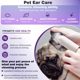 Bolycen Pet Ear Cleaning Finger Wipes - Cat & Dog Ear Cleaner Wipes - Gently Cleans Ear Wax & Debris - Relieve Itching & Inflammation- Dog Wipes Cleaning Deodorizing - Coconut Scent(60 Counts)