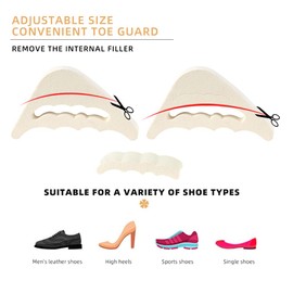 Toe Filler Inserts [4 Pairs] for Shoes Too Big, Adjustable Toe Plug Shoe Inserts, Half Cushion Inserts for Women High Heels Sneakers (Beige)