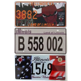 OPO 10 - Set of 3 USA Car License Plates - Replicas of Real Illinois American Plates