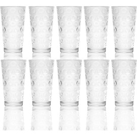 Circleware Circles Huge Set of 10 Tall Heavy Base Highball Drinking Glasses, 15.7 oz, Lead-Free Glass Tumbler Drink Cups for Water, Beer, & All Beverage