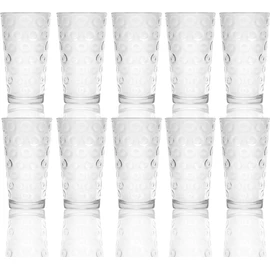 Circleware Circles Huge Set of 10 Tall Heavy Base Highball Drinking Glasses, 15.7 oz, Lead-Free Glass Tumbler Drink Cups for Water, Beer, & All Beverage