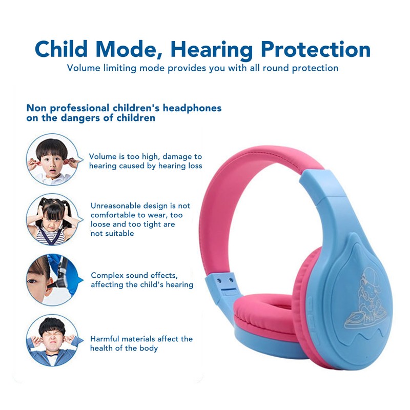 Bluetooth Kids Headphone Stereo Noise Reduction RGB Light Foldable Children