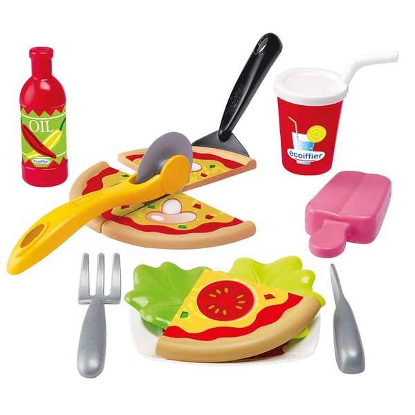 Jouets Ecoiffier 2589 Pizza Set 100% Chef – Imitation Food for Children – 14 Pieces – From 18 Months – Made in France