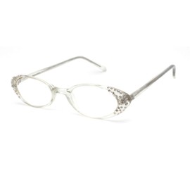 SA106 Womens Rhinestone Studded Oval Cat Eye Reading Glasses with Hard Case (Clear, 4.00)