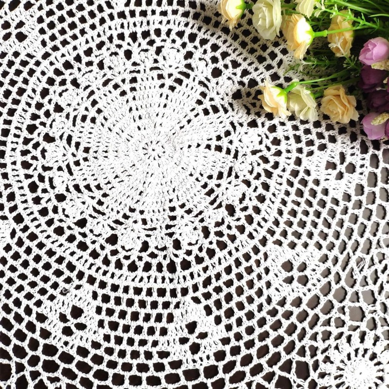 USTIDE Round Crochet Lace Tablecloth Gorgeous Dining Table Cover 100%