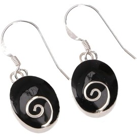 GURU SHOP Red Oval Ethnic Silver Spiral Earrings