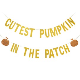 Cutest Pumpkin in The Patch Banner Gold Glitter- Little Pumpkin 1st Birthday Decorations,Pumpkin First Birthday Girl,Pumpkin Patch Decorations,Cutest Pumpkin in The Patch Decorations