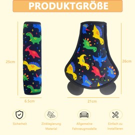 QUNXON Children's Seat Belt Pad Set, Adjustable Car Seat Belt Pads, Waist Belt Pads, Removable Belt Protection, Children's Car, Shoulder Pad/Belt Protector for More Comfort on the Travel (Dinosaur