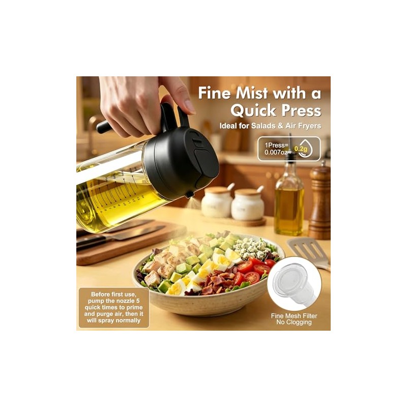Poshetion 2-in-1 Olive Oil Sprayer - 16oz Leak-Proof Dispenser