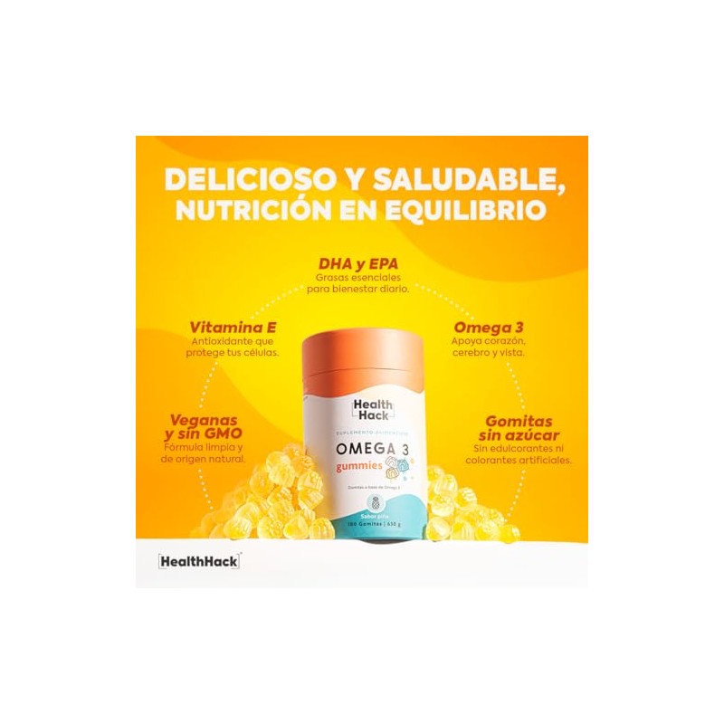 Omega 3 Aceite Puro Salmón 180 Gomitas Sin Azúcar con