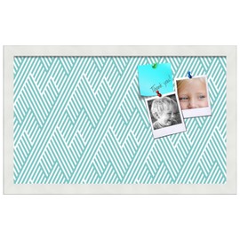PinPix 20x12 inch Cork Bulletin Board. This Decorative Framed Pin Board Comes with Modeco Zig Zag Aqua Design and Satin White Frame. Ideal for Home, Office Decor or School (PinPix-1628)