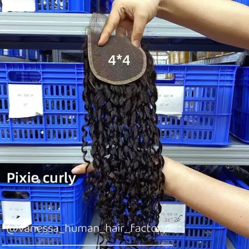 5x5 HD Lace Pixie Curly Closure 4x4 Invisible Bleached Knot