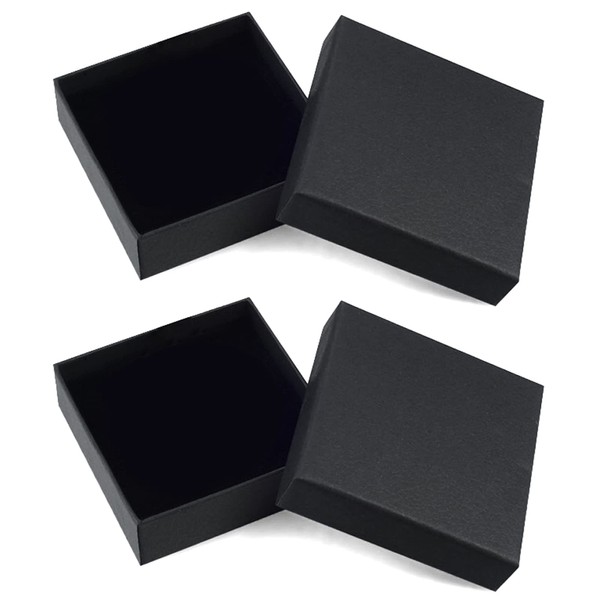 Karjiaja 2 Pack Black Matt Kraft Cardboard Jewellery Boxes Watch Gift Boxes Black with Velvet Filled for Watch Square Shape, 9 x 9 x 3 cm