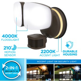 Enbrighten 58243-S1 Outdoor 2-Head Motion-Sensing Back Lit Wi-Fi LED Security Light, Bronze