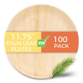Restaurantware Indo 11.8 x 1 Inch Round Palm Plates 100 Microwavable Palm Leaf Dinner Plates - Freezable Sustainable Areca Palm Leaf Plates Oven-Ready For Hot & Cold Foods