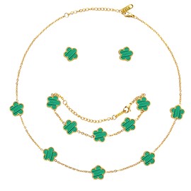 AmorArtSky Lucky Clover Necklace Jewelry Sets,18K Gold Plated Flower Design Five Leaf Bracelet,Clover Necklace Pendant,Clover Earrings for Women Lucky Gifts for Mom,Wife, Daughter,Friends