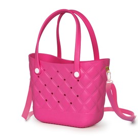 Kcizloz Small Rubber Tote Bag Waterproof Beach Bag with Strap Lightweight Beach Crossbody Tote For Woman and Girl (Hot Pink)