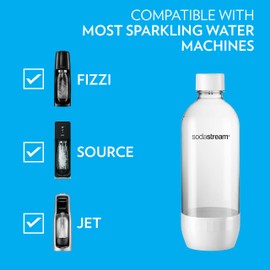 SodaStream Dishwasher Safe 1L Classic DWS Carbonating Bottle White (twinpack), (Pack of 2)