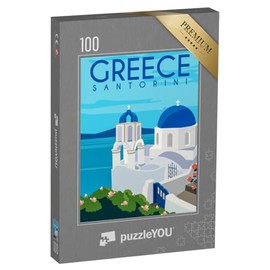 puzzleYOU: Santorin Greece Vintage Illustration Puzzle 100 Pieces