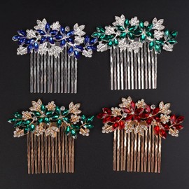 Missgrace Peine para el pelo con diseño de hojas de flores y diamantes de imitación, para bodas y bodas (dorado rojo)