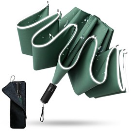 JIS Standard (M2Ma) Reverse Folding Umbrella, Men's, One-Touch Automatic Opening/Closing, Large, 10 Ribs, Lightweight, 13.5 oz (382 g), Absorbent Umbrella Cover Included, green, (sage green)