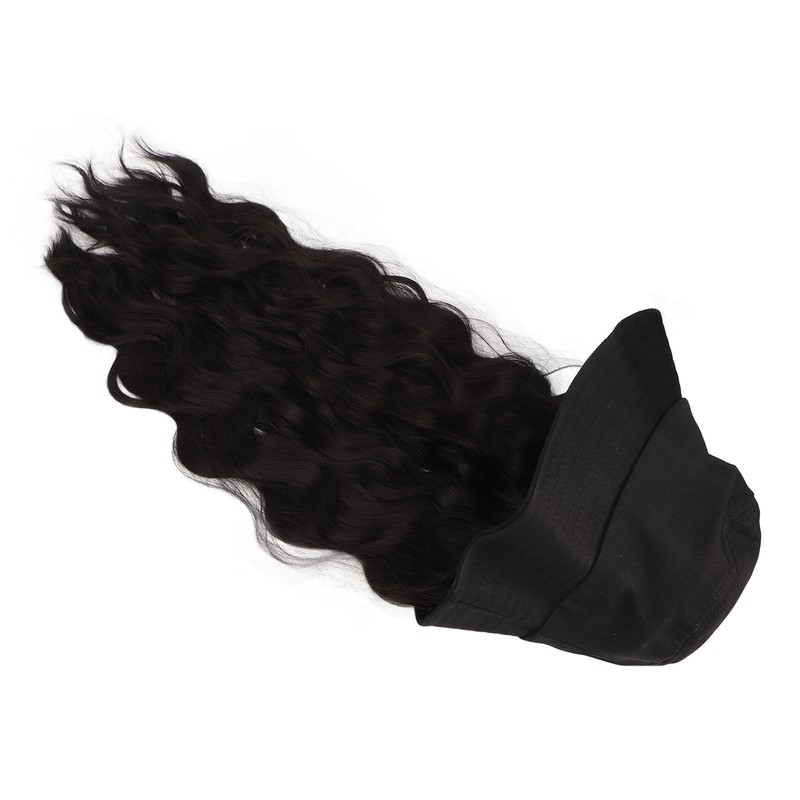 Hat Wig Women Detachable Middle Length Black Brown Curly Wavy