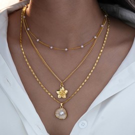 Zurlcdye Layered Necklaces for Women Shell Pendant Beach Necklace Summer Jewelry Boho Stacked Accessory Vacation Dress Gifts