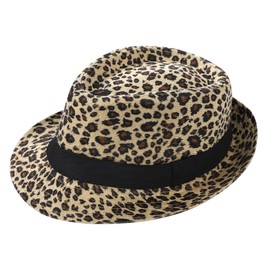SIQITECHUK Women Men Leopard Prints Panama Hat Wide Brim Fedora Trilby Hat Stylish Felt Bowler Boater Jazz Cap