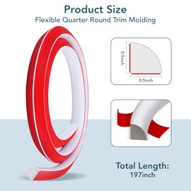 Flexible Quarter Round Molding Trim, 197 Inch Self-Adhesive Bendable Quarter Round Edge Trim for Floor, Peel and Stick Rubber Quarter Round Trim Molding for Floor, Wall Edge Corner, Tub, Countertop
