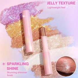 Glitter Eyeshadow Stick, Shimmer Eyeshadow Pencil Sparkly Waterproof Eye Shadow for Highlighters Makeup, Long Lasting Blendable Jelly Eye Makeup Stick with Soft Tip, All Skin Types