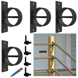 Coliwel 4 Packs 2inch Black Rope Support Holder with Cross Screw Securing Rope Drop Ring Brackets Stainless Steel Decorative for Hemp Rope Fencing Stair Deck Railing Ceiling Hook