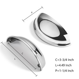 CABDM 2 Pack 3-3/4" Drawer Pulls Polished Chrome Cabinet Cup Pulls Kitchen Hardware Cabinet Handles Drawer Handles Knobs 3-3/4 inch (96mm) Center to Center