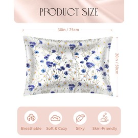 Miss Adola Silk Pillowcase 2 Pack - Standard 50x75cm Mulberry Silk Pillow Cases for Hair and Skin with Hidden Zipper Aesthetic Design Pattern Bed Pillow Protector for Women Girls, Blue Daisy