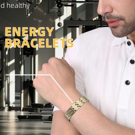 HyyMe Magnetic Braceler for Men Magnetic Bracelets for Women – Detox Bracelet Titanium Steel Magnetic Bracelet for Men with Double Row Magnets Adjustable Bracelet Length with Sizing Tool for Perfect Fit (Gold)