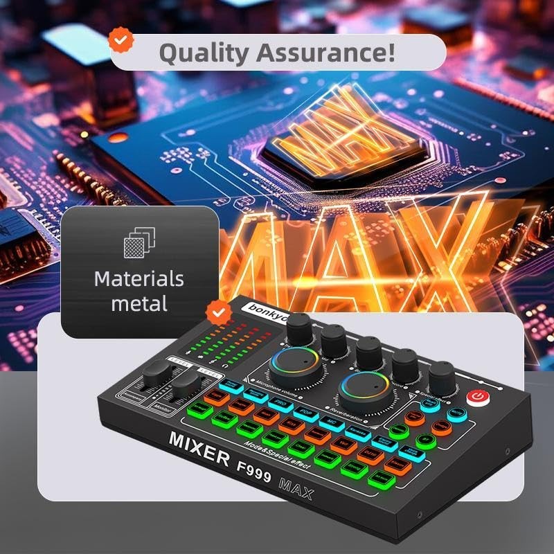 F999MAX Live Sound Card, Professional Audio Mixer & Noise Reduction,